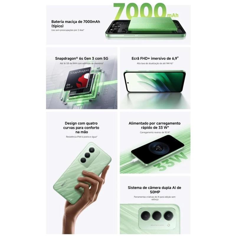 Celular Xiaomi Redmi 15 256GB 12GB ramboost bateria 7000mAh Tela